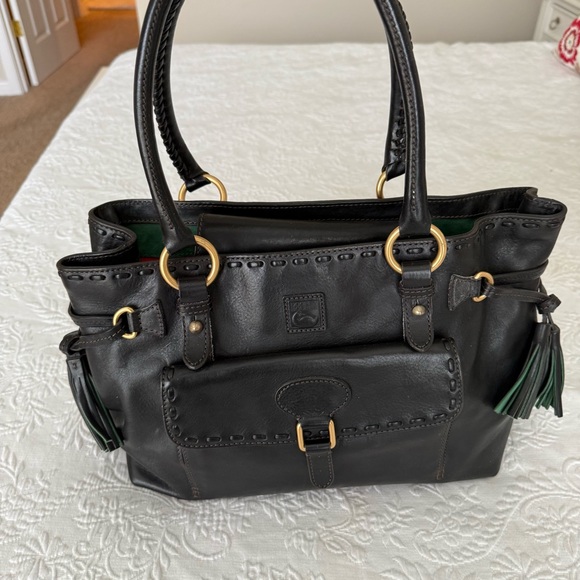 Dooney & Bourke RARE Florentine Black and Gold Leather Satchel Handbag - Picture 2 of 14